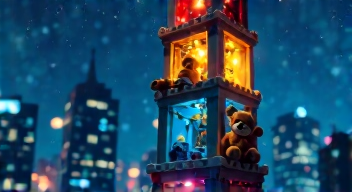 Minifiguren-Turm strahlt Freude aus 🧸